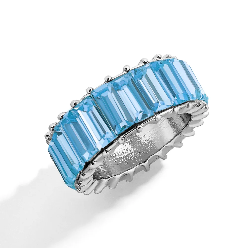 KMVEXO 15 цветов изящное Радужное кольцо разноцветный кристалл вечность квадратный багет серебряное кольцо на палец женские свадебные украшения - Цвет основного камня: Sky Blue