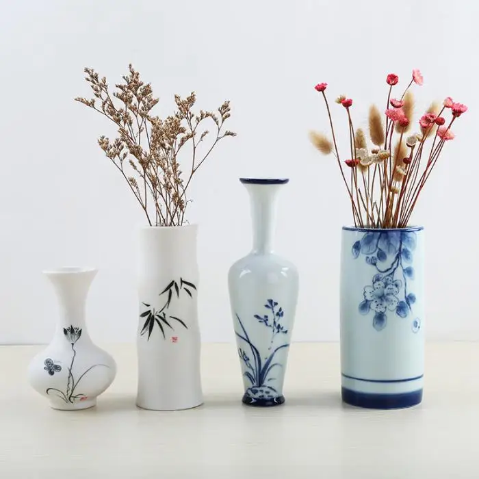 Традиционная Керамическая Ваза в китайском стиле, ручная роспись, белая Цветочная ваза для украшения интерьера, ремесла, подарок AA