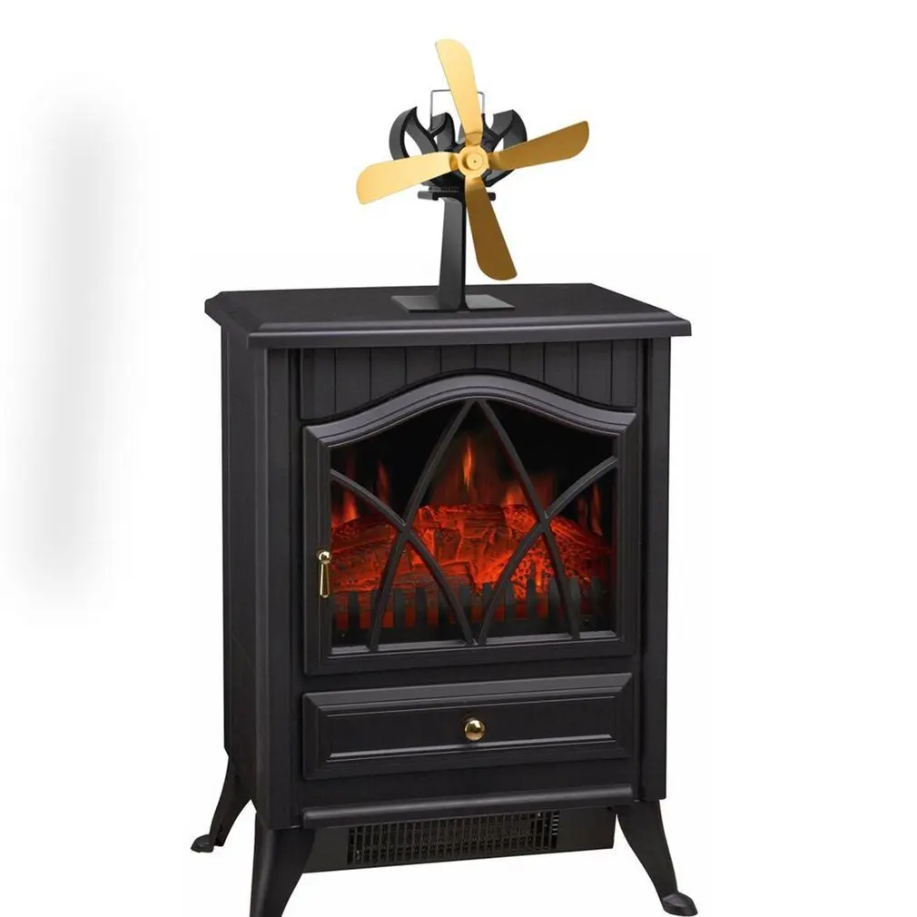 

1pc Super Quiet 4 Blades Heat Power Wood Stove Eco-friendly Fan Home Wood Burner Fireplace Blower Fuel Coat Saving Flash Deal