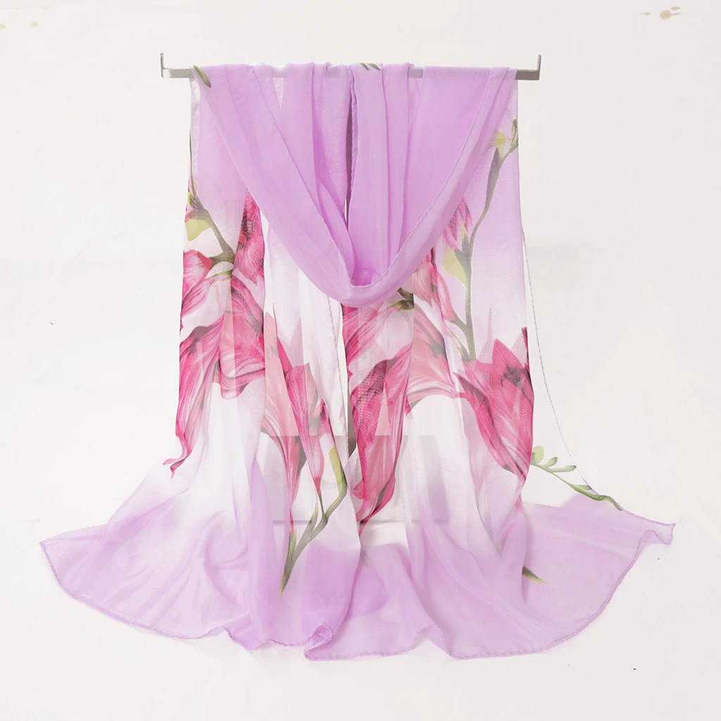 Fashion Silk Chiffon Scarves Women Wrap Sunscreen Beach Cover Up Long Hijab Print Flowers Shawl Summer Polyester Cape Femal 919