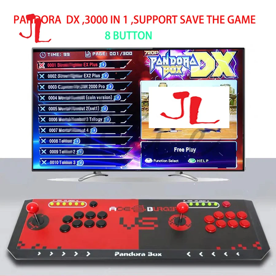 Pandora Box DX 3000 in 1 arcade game iron console retro gaming joysticks  controller support FBA MAME PS1 game 3D Mortal Kombat