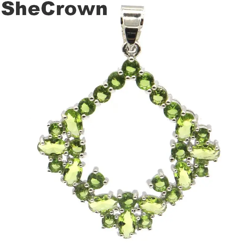 

38x30mm SheCrown Created Green Peridot Gift For Man Silver Pendant