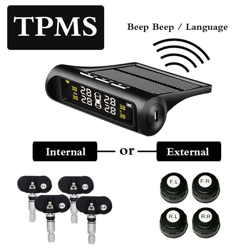 Monitor de presión de neumáticos TPMS solar para coche control inalámbrico de presión de neumáticos