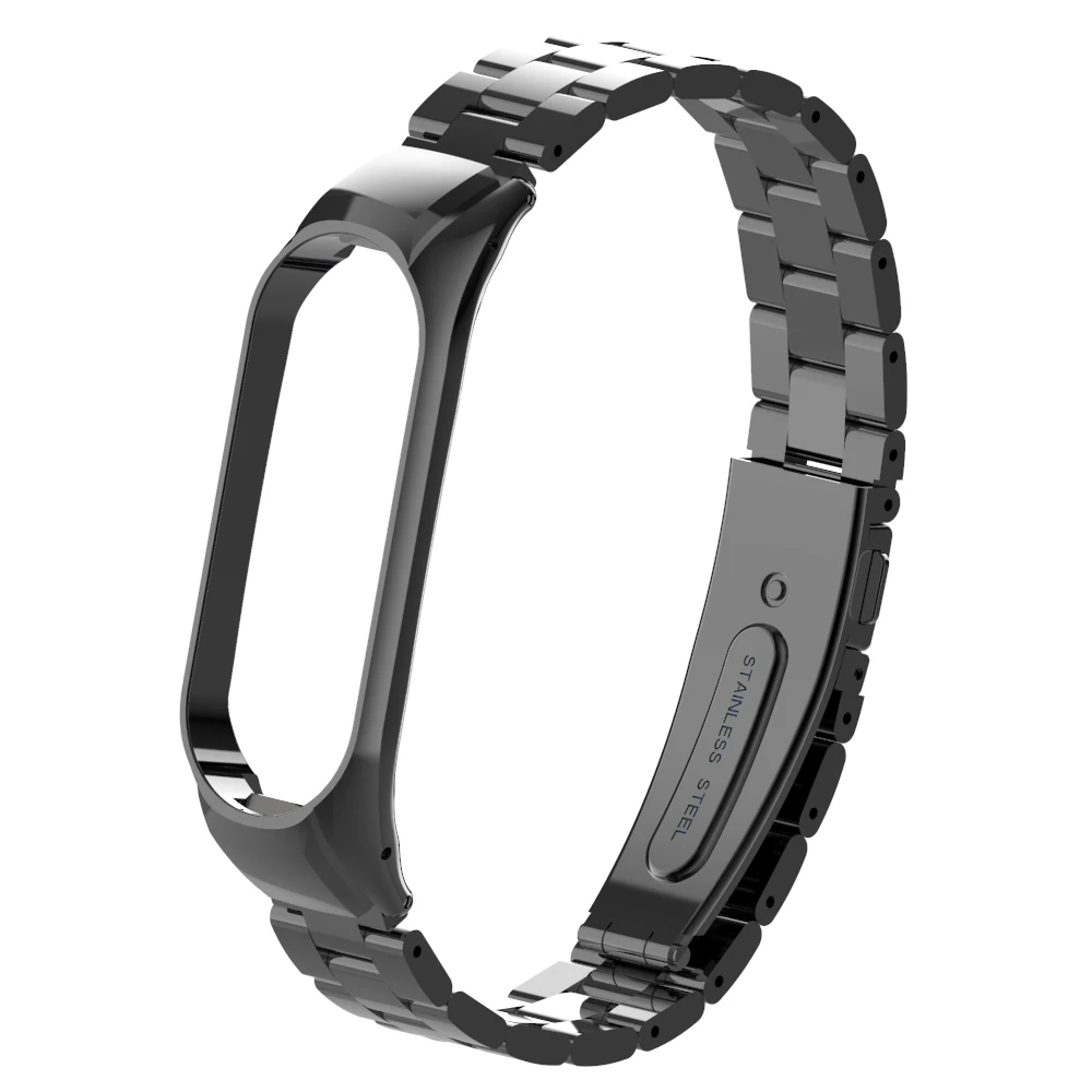 Black Ремешок из нержавеющей стали для xiaomi mi band 3 4, металлический ремешок для часов, умный Браслет mi band 3, сменные ремешки для часов mi 3 4 - Цвет: Black
