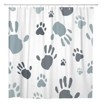 

72"x72" Shower Curtain Waterproof Polyester Fabric Gray Abstract Human Hand and Dog Paw Purple Animal Decorative Bathroom Bath