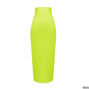 

New Women's Candy Color Sexy Neon Green Pink Orange Yellow Pink Knee Length Bandage Skirt Designer Pencil Skirt Faldas cm