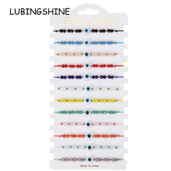 12pcs/lot Couples Women Blue Turkish Evil Eye Charms Bracelets Crystal Bead Adjustable Rope Chain Anklets Child Girl Jewelry