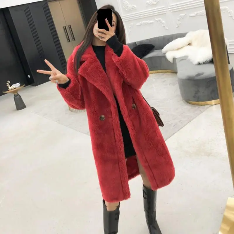 Winter Women Faux Rabbit Fur Coat Long Fur Coat Loose Lapel Overcoat Batwing Sleeve Plus Size Female Thick Warm Plush Coats