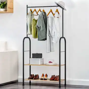 

DIY Simple Thick steel pipe Storage Rack Modern Wardrobe Orgnizer Floor Shoe Rack Clothing Hanger Bedroom Furniture Dress Rack