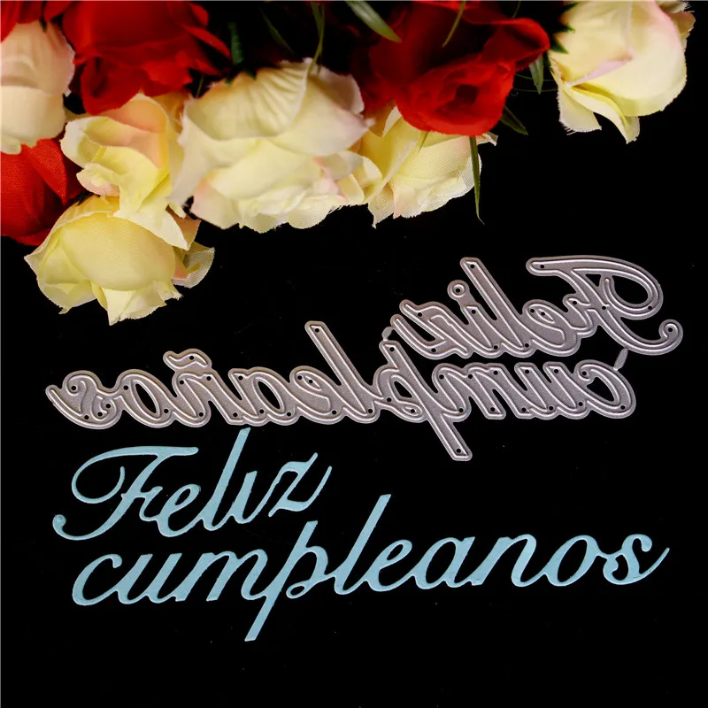Spanish Happy Birthday Text Metal Cutting Dies For Diy Scrapbooking Die Cut New 2018 Cuts Paper Card Making Craft Photo | Дом и сад