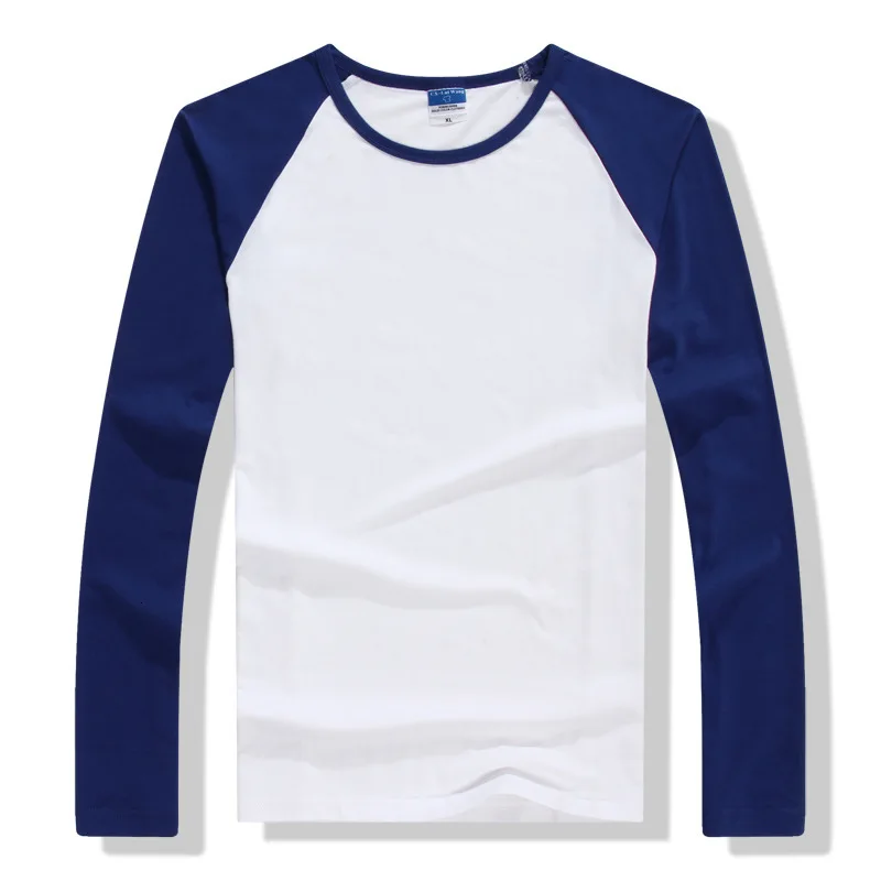 Winter autumn long sleeve shirt men's contrast color round neck cotton loose Raglan shirt