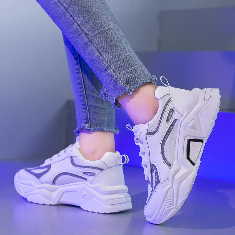 SHUJIN Women Sports Shoes Reflective Strip Women Platform Shallow