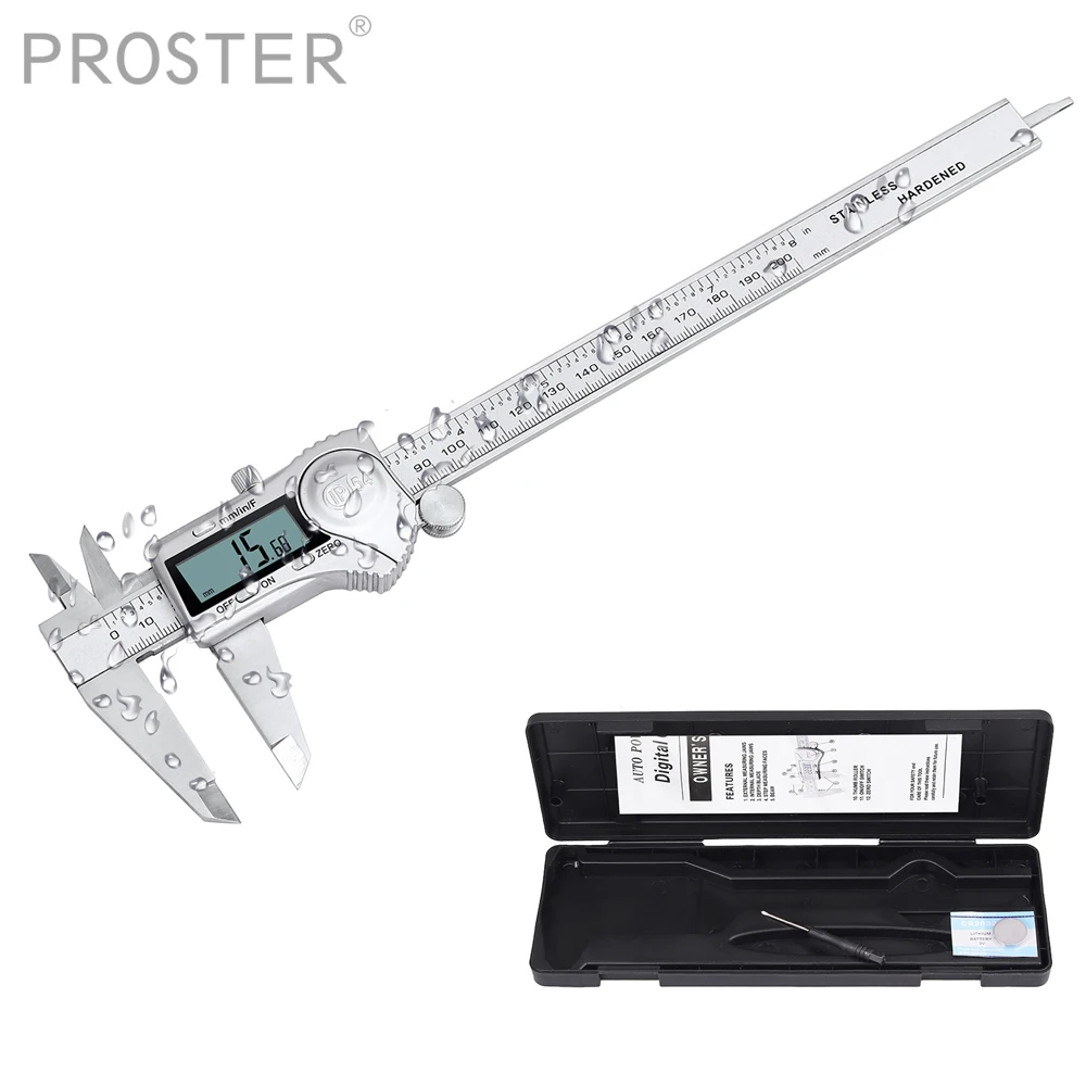 

PROSTER for Digital Vernier Caliper IP54 Waterproof 200 mm/8Inch Stainless Steel Electronic Digital Caliper