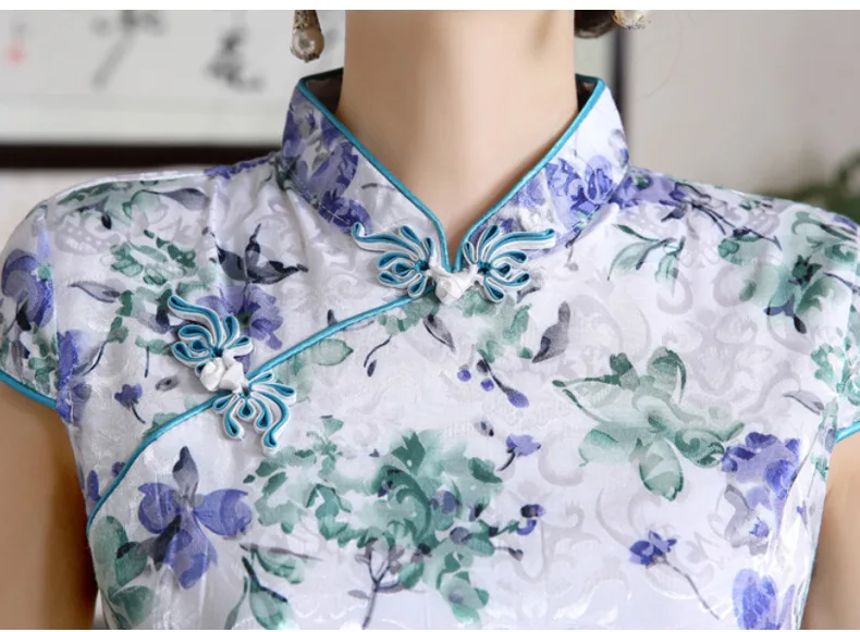 Стиль, элегантное приталенное платье Cheongsam с разрезом, Ретро стиль, модное жаккардовое хлопковое платье Cheongsam