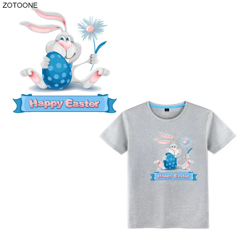 

ZOTOONE Iron on Cute Rabbit Patches Easter Egg Patch for Clothes DIY Heat Transfer Printed Stickers Clothing Embroidery Applique