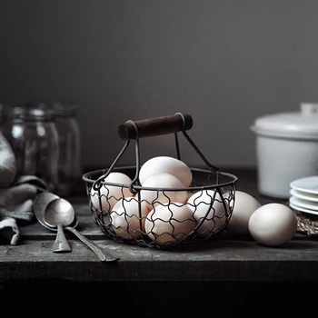 

Vintage Old Wrought Iron Storage Basket Kitchen Fruit Bread Basket Storage Basket Desktop Kitchen Storage for Home Decoration