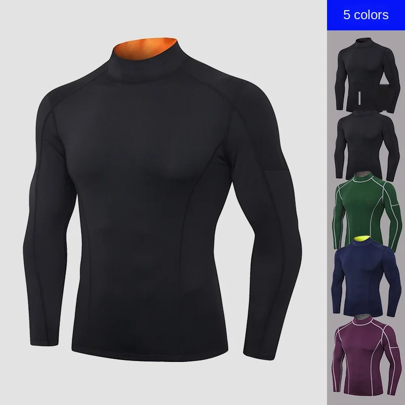 

Men's Fitness Long-Sleeved Ultra-Stretch Tight Quick Drying Clothes Running Training Wear Turtleneck Color Matching Sports Coat