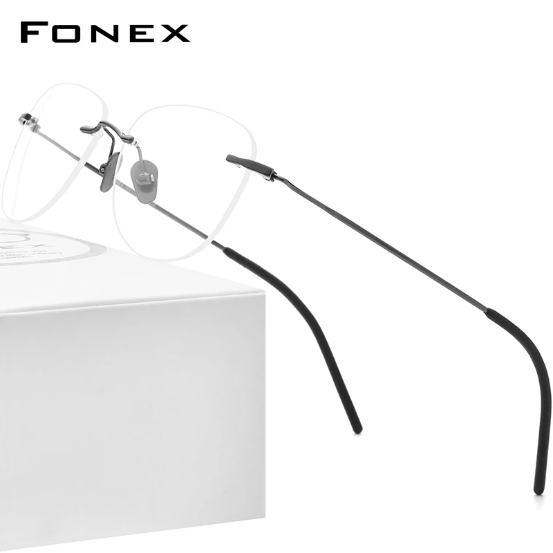 

FONEX Мужская и женская квадратная оправа, оправа из титана без оправы для очков для коррекции близорукости, модель 2021, 855