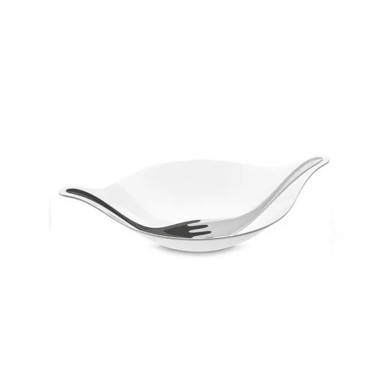 Салатник koziol, LEAF, L+, 3 л, с приборами, бело-серый