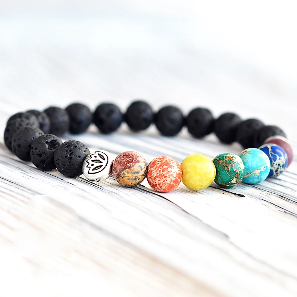 Торговля Lotus Charm 7 Chakra браслет натуральный из лавового камня духовная молитва йоги стрейч браслет женский йога тибетские ювелирные изделия