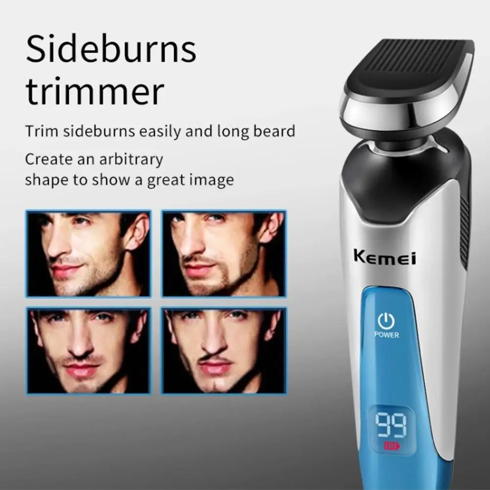 Kemei аккумуляторная электрическая бритва 3 плавающие головки триммер для бороды для мужчин триммер для носа Водонепроницаемый уход за лицом очиститель