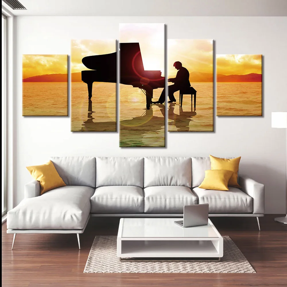 Modern Style Piano Music Sunset Canvas Painting Poster Print Decor Wall Art Pictures Home Bedroom | Дом и сад