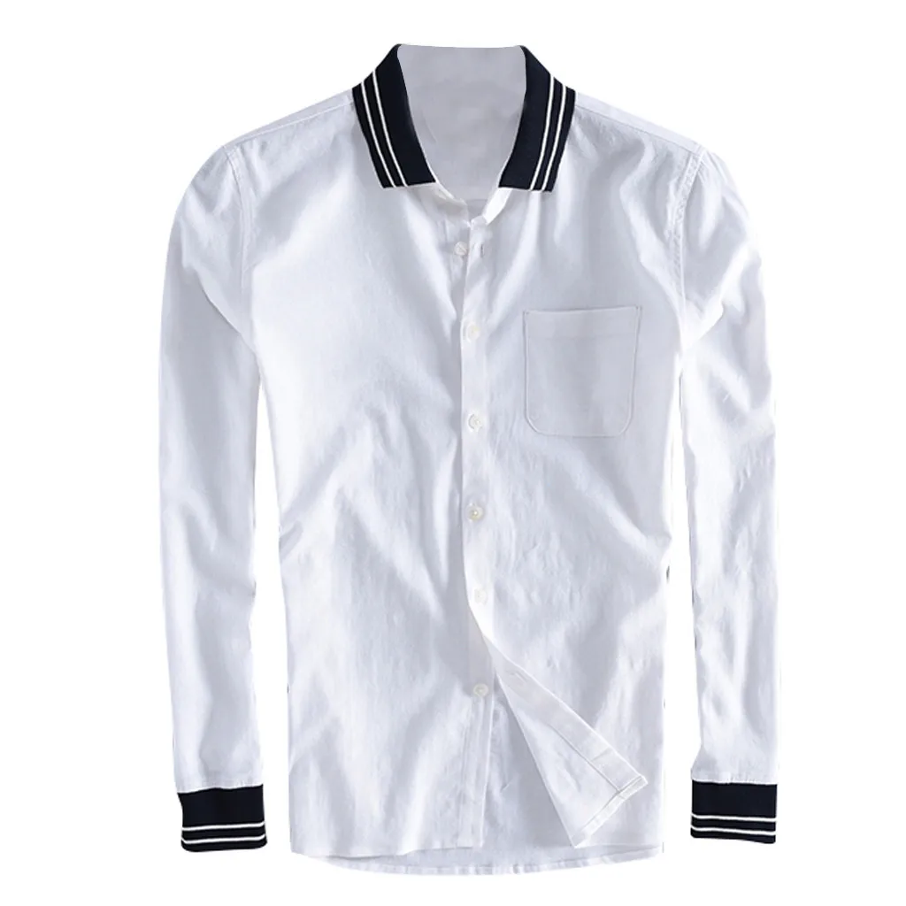 Camisa Masculina Мужская винтажная однотонная льняная Однотонная рубашка с длинными рукавами в стиле ретро рубашки модные мужские облегающие рубашки