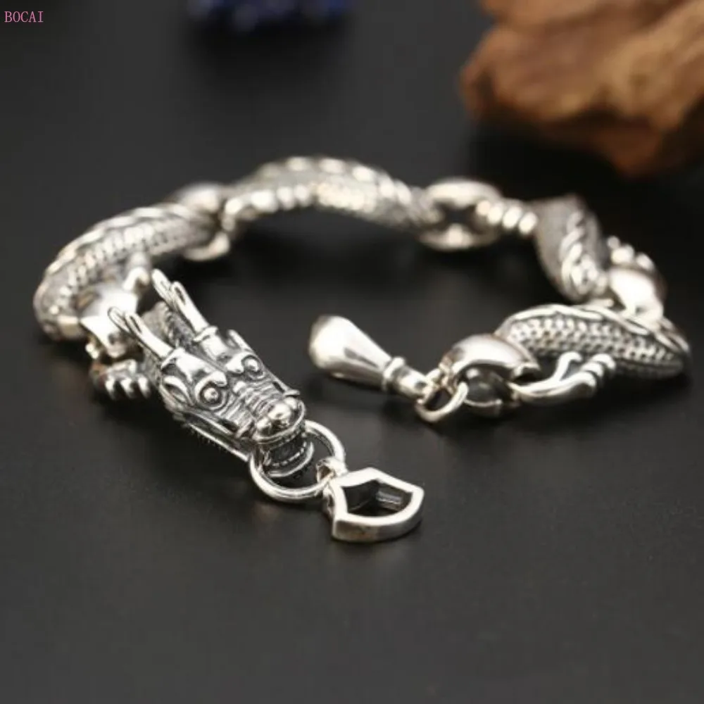 

S925 sterling silver jewelry Retro personality Fashion Bracelet Chain Thai silver Domineering Dragon Bracelet for men
