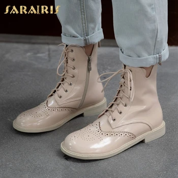 

Sarairis Brand New 2020 Thick Low Heels Comfortable Black Shoes Women Booties Female Zipper INS Trendy cross-tied Ankle Boots