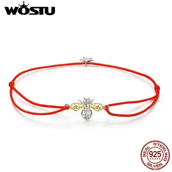 

WOSTU Hot Sale Authentic 925 Sterling Silver Red Rope Bee Bracelet For Women Mean Lucky Every Day Jewelry Gift CQB156