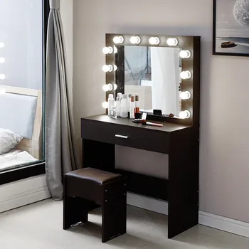 

【US Warehouse】Dressing Table FCH With a Light Cannon Large Mirror Single Drawer Dressing Table Black Free Drop Shipping USA