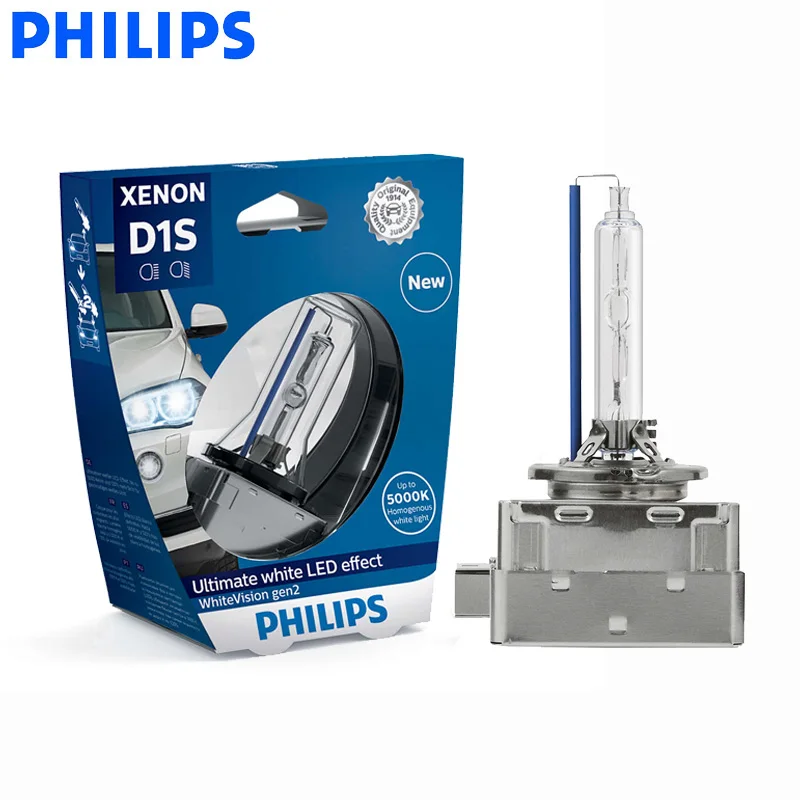 Philips Xenon WhiteVision gen2 D1S автомобильный головной светильник ксеноновая HID лампа 5000K белый светильник авто лампа+ 120% более яркий 85415WHV2S1, 1X