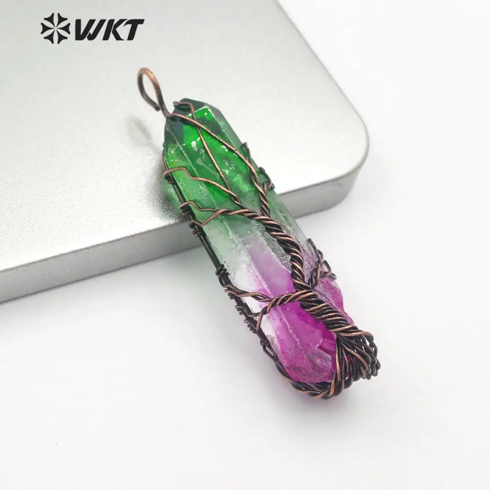 WT-P1469 WKT серебро/розовое золото проволока обернутая аура кварц точка духов Золотой Гальванизированный ожерелье кулон ювелирные изделия