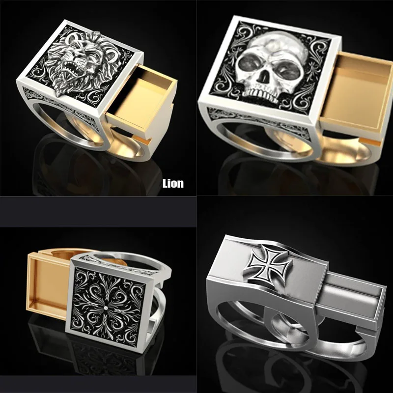 Milangirl Secret Double Layer Kingdom Lion King Ring for Men Hip Hop Style Party Jewelry Viking Rings Accessories | Украшения и