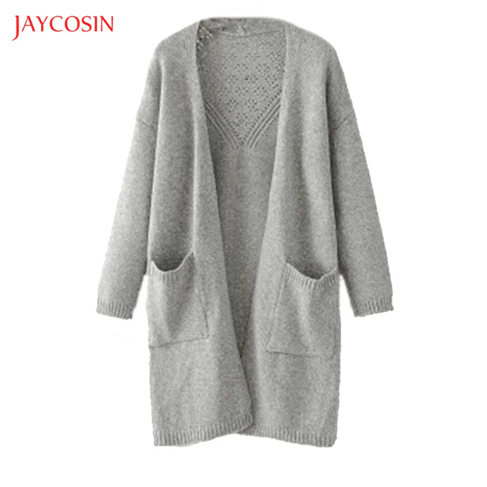 Jaycosin Женская одежда, Осенний Стандартный вязаный кардиган, свитер, женский свободный вязаный свитер с длинным рукавом, одноцветные женские свитера