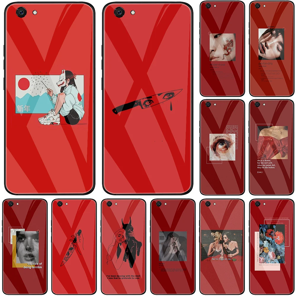Красный каракулей эстетика цитаты закаленное Стекло ЧЕХОЛ ДЛЯ VIVO Y11 Y12 Y15 Y17 Y30 Y50 Y55