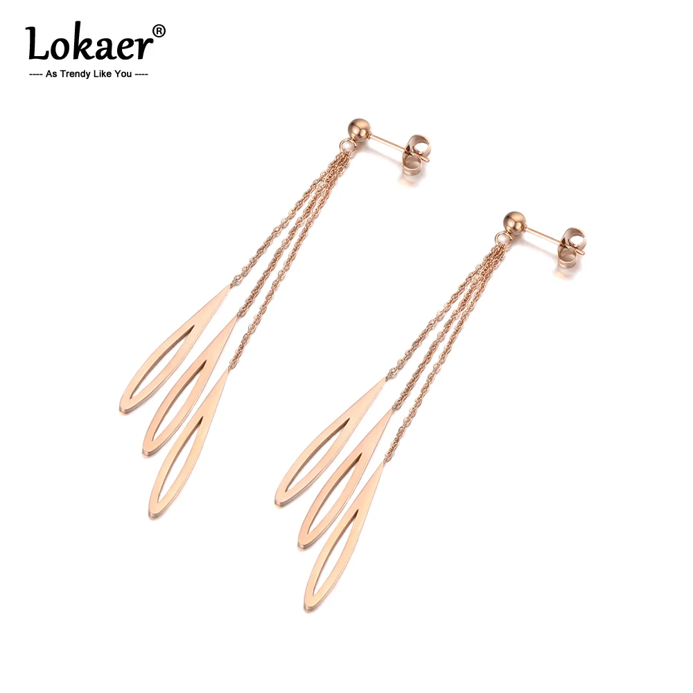 

Lokaer Trendy Bohemia Titanium Stainless Steel 3Pcs Water DropTassel Earrings For Women Chain Dangle Earrings Jewelry E19202