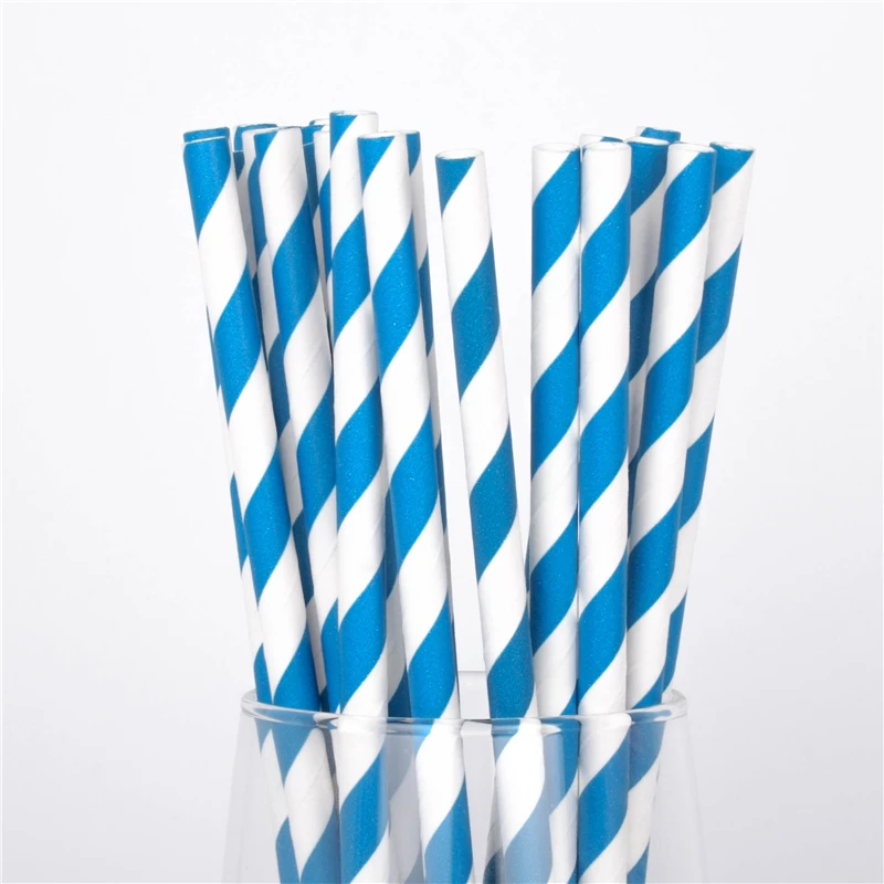 100 шт бумажная соломинка для питья полосатая соломенная детская Свадебная душевая декорация подарочные вечерние принадлежности для мероприятий - Цвет: Blue Stripe