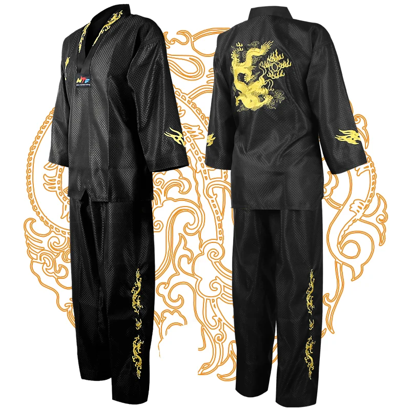 Черная униформа для тхэквондо Высококачественная хлопковая комплект взрослых