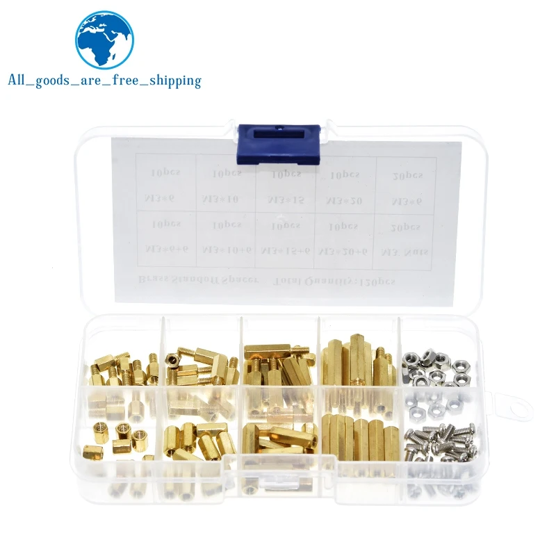 TZT 120Pcs M3 Brass Standoff Spacer PCB Board Hex Screws Nut Assortment Kit Female-Female Spacers Male-Female Spacers