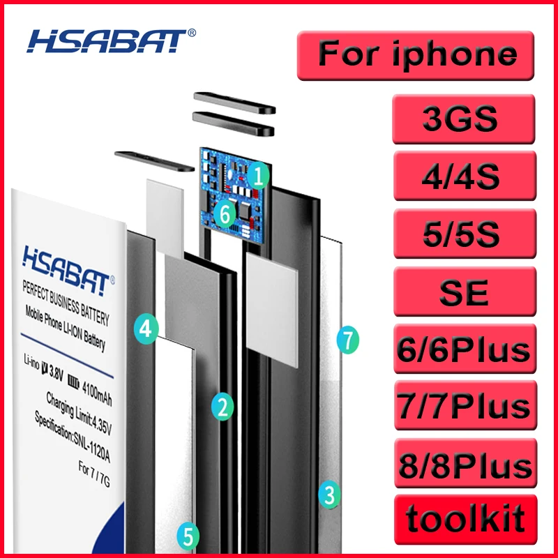 Новинка 100% аккумулятор HSABAT с нулевым циклом реальной емкости для iPhone 5 7 8 5S 5C 6 6S