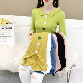 

Slim Bottom Knit Sweater Women Sweater Autumn Winter Solid Color Long-Sleeved Lapel Button Bottoming Jumpers Pullover