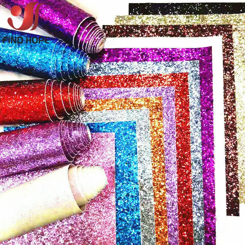 A4 20/40x120cm Self Adhesive Chunky Glitter Fabric Sparkly Vinyl Leather 3D Wallpaper Stair Border DIY Sticker Roll