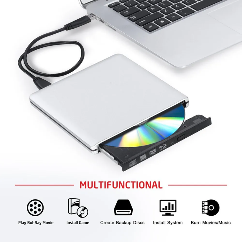 YiYaYo USB 3.0 Bluray Burner Write BD RW Disc CD/DVD-RW BD ROM Player External Optical Drive for Laptop Macbook iMac OS Windows