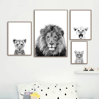 

Lion Cub Print Black and White Lioness Animals Posters Safari Nursery Wall Decor Baby Animal Kids Wall Art Canvas Painting