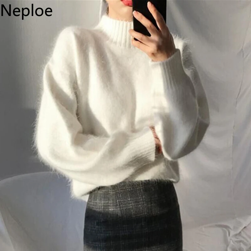 Neploe, шикарный пуловер с высокой горловиной, толстый свитер, Женский однотонный теплый свитер с длинным рукавом на осень и зиму, женский свитер 47637