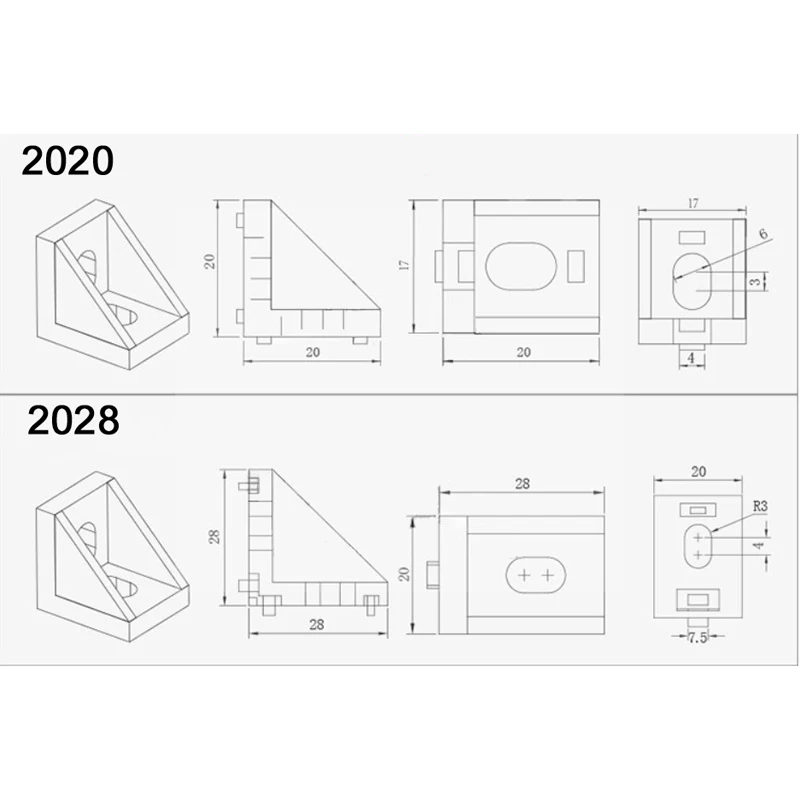 2020/2028/3030/4040 европейский стандартный алюминий Профиль угловой код Угловые части 90