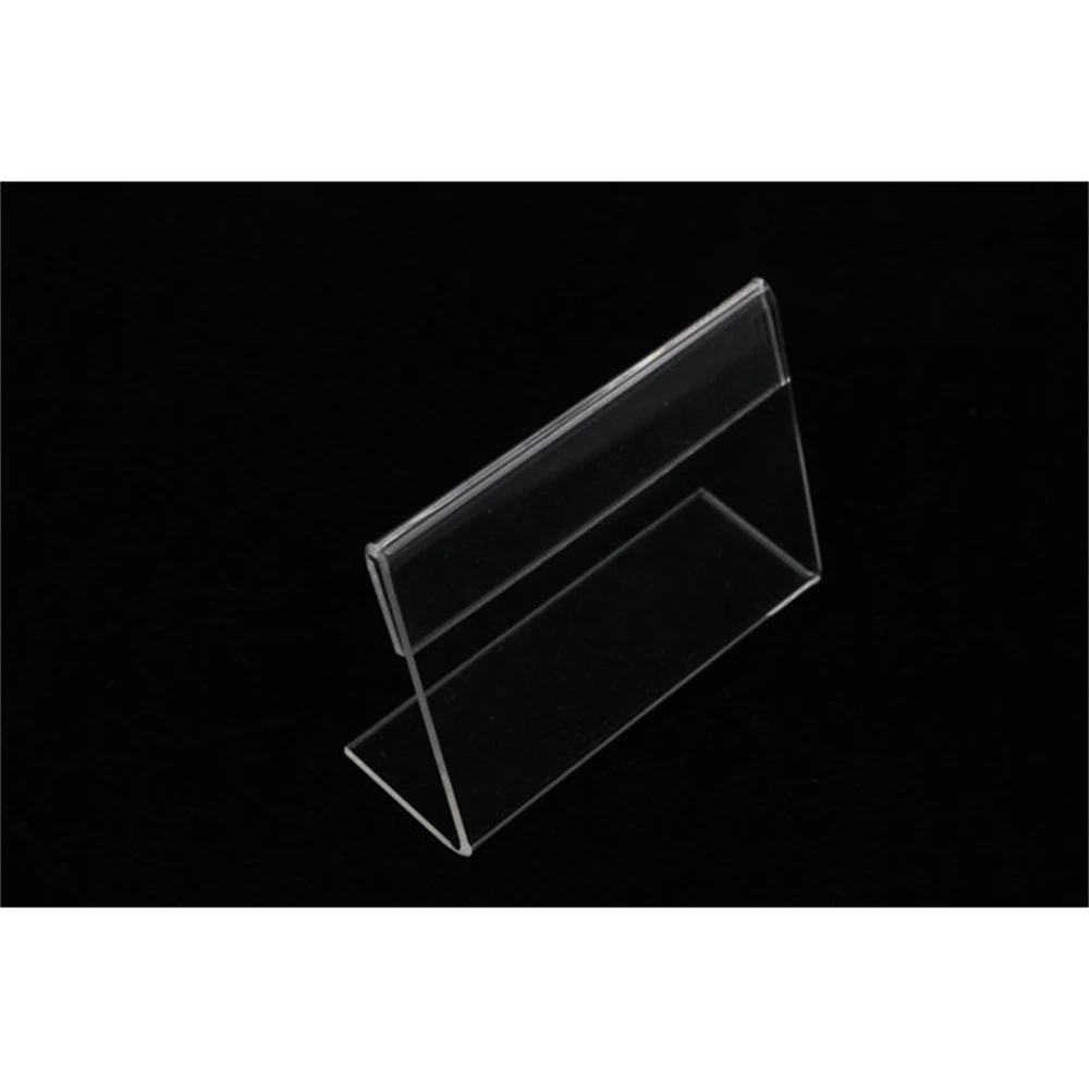 Acrylic T1.3mm Small Sign Clip L Label Tag Frame Table Sign Price Tag Label Display Paper Name Card Holders Stands 50pcs