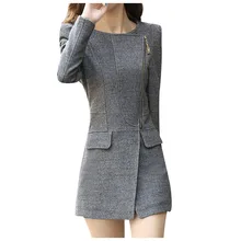 Зимнее приталенное элегантное женское Шерстяное Пальто большого размера,, повседневное, средней длины, одноцветное, с длинным рукавом, на молнии, Женская шерстяная верхняя одежда