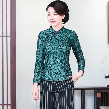 

Elegant Lace Embroidery Blouse Tops Short shirt Autumn Winter New Clothes Women Tang Clothing Oversize 3XL 4XL Warm Qipao